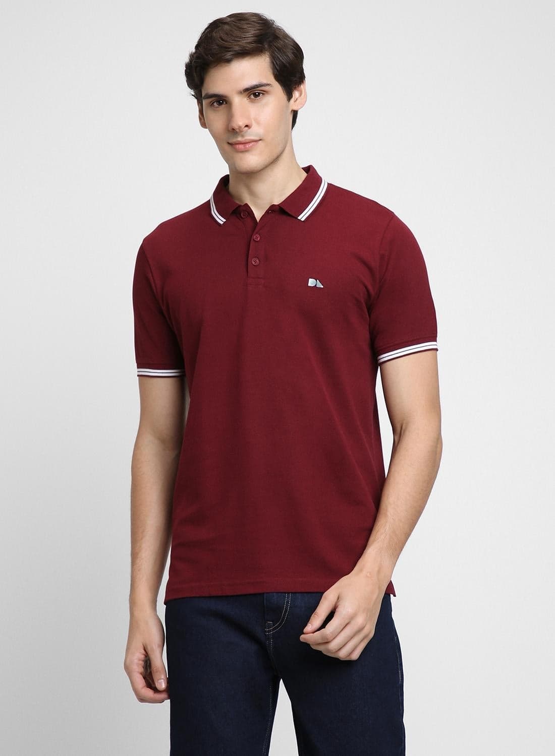 Men's Maroon 100% Cotton Solid Pattern Regular Fit T-Shirt