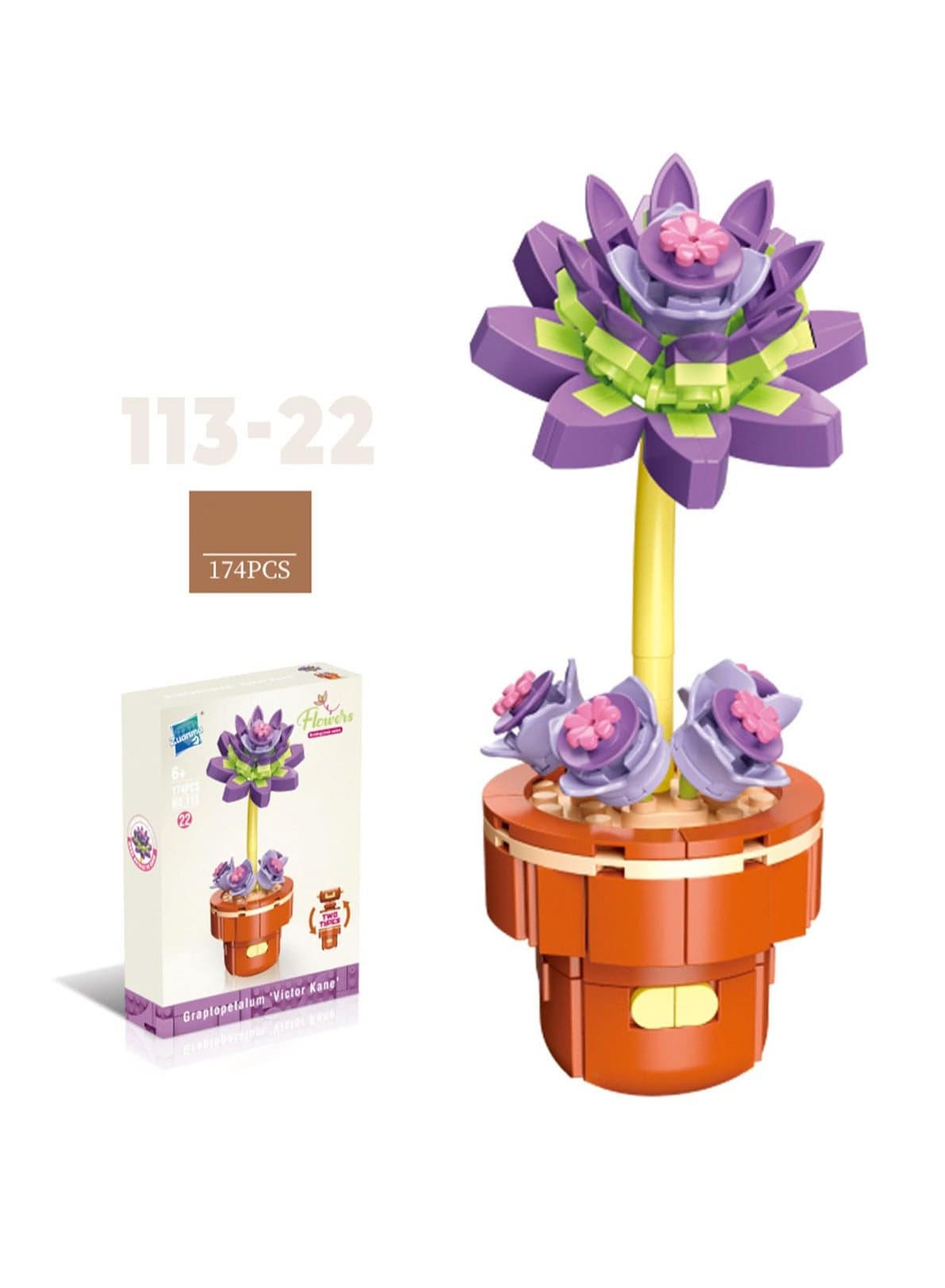 DIY Mini Flower Pot Plant Building Block Toys, Colorful and Cute Small Bonsai Plant Basket, Creative Plant Series Home Office Decoration Desktop Accessories Birthday Gift(Purple flowers 174pcs)