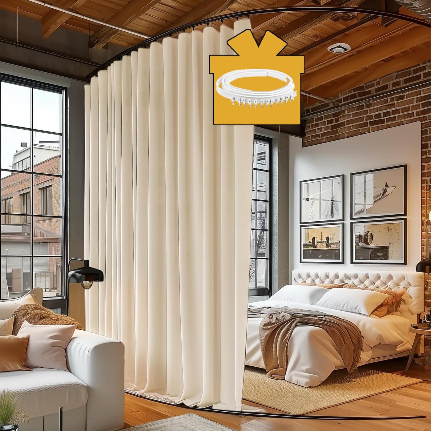 RoomDarkning Room Divider Curtains with Ceiling Track 95 Blackout Heavy Curtains Noise Reduction Privacy Curtain System Kits 83 ft Wide x 7 ft Tall Cream Beige 1 Panel