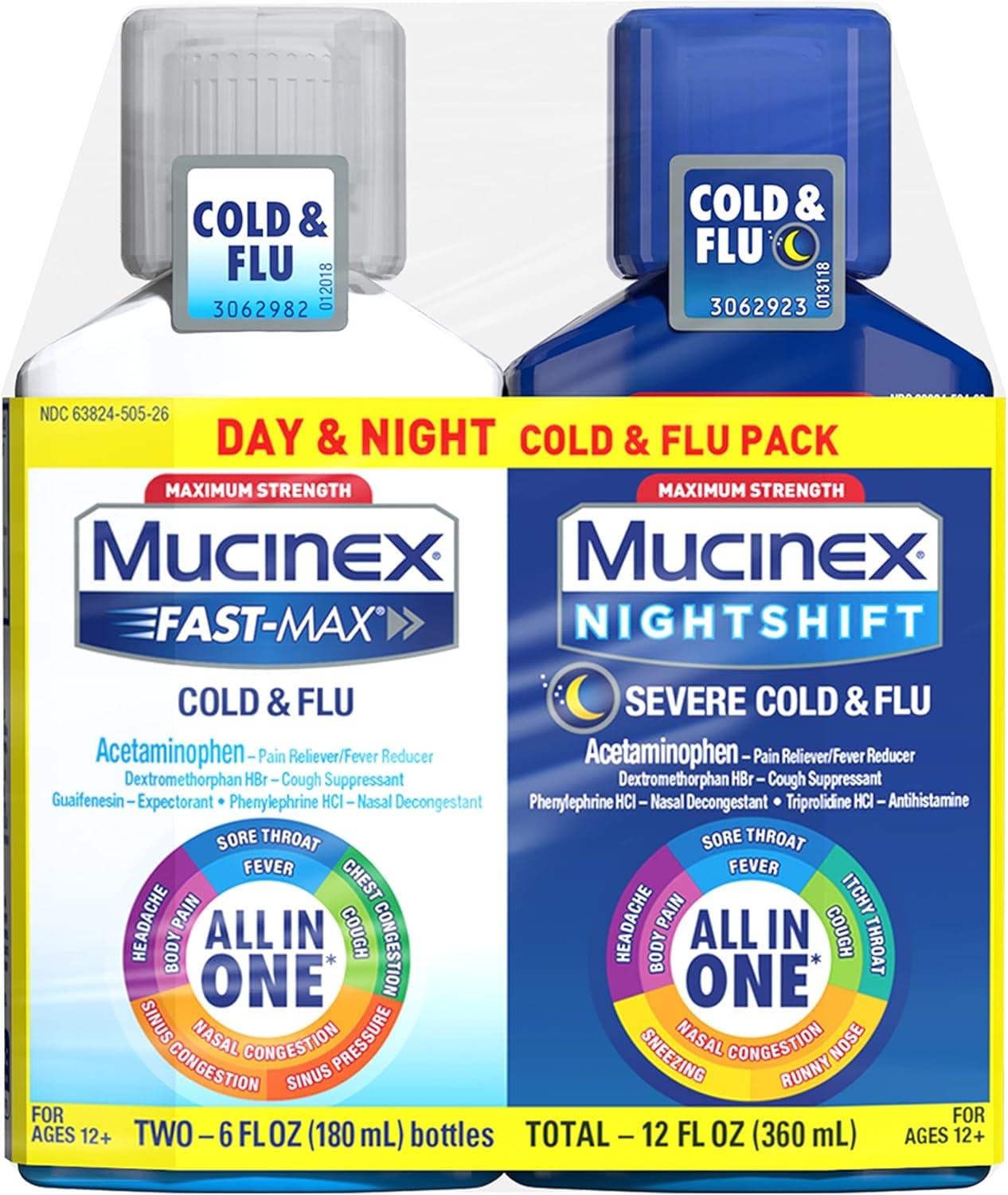 Maximum Strength FastMax Cold Flu and Nightshift AllinOne Multi Symptom Relief Liquid 6 Fl Oz 2 Count Pack of 1