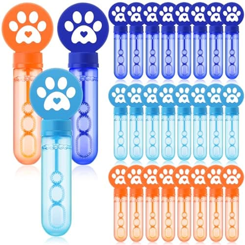 Rotatingpals 24 Pcs Blue Dog Paw Print Bubble Wands Mini Bubble Toy for Kids Toddlers Birthday Goody Bag Stuffer Summer Outdoor Classroom Reward Gifts Puppy Party FavorsDark Light Blue Orange Paw