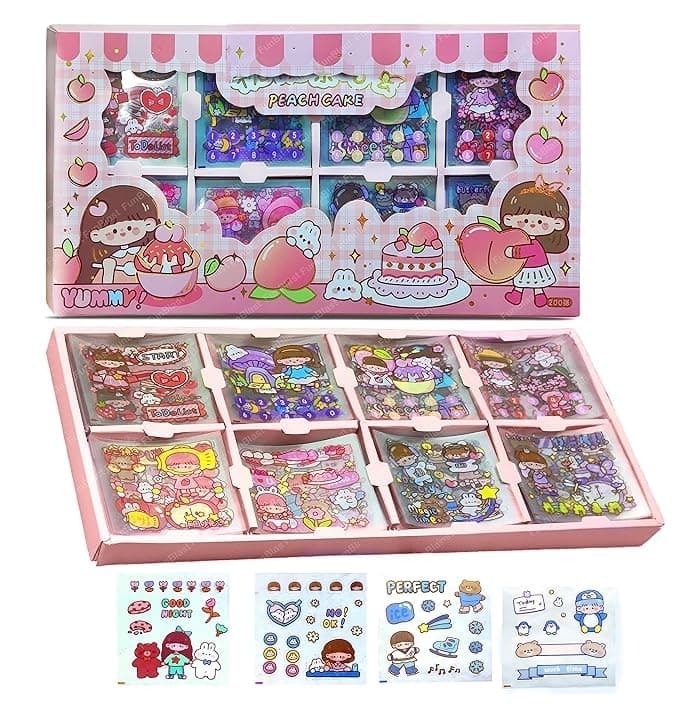 Bhavenu Cute Girl Theme Kawaii Stickers 200 Sheets Cute Washi Stickers for Project Japanese Style Girls Sticker Set Stationery Item Journals Scrapbooking DIY Arts and Crafts