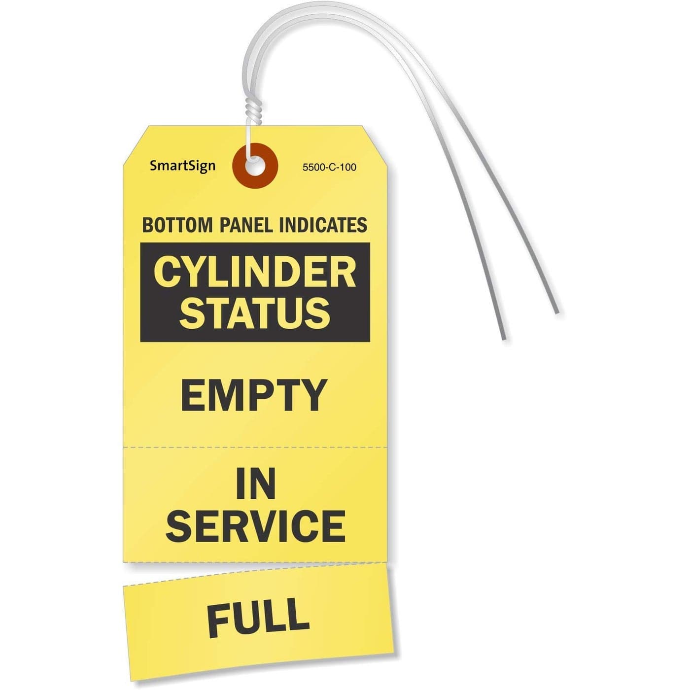 SmartSign Pack of 100 575 x 2875 inch Cylinder Status Empty in Service Full 3Part Perforated Tags with PreAttached Wires 13 Point Cardstock Black and Yellow