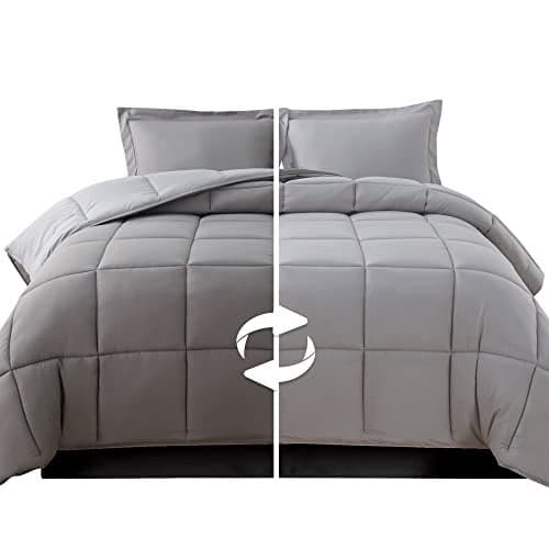 Elegant Comfort 3-Piece Reversible Comforter Set, All Season Cozy, Soft Down Alternative, Quilted - Box Stitched - Duvet Insert with 4 Corner Tabs, Comforter with Shams, King, Gray/Silver