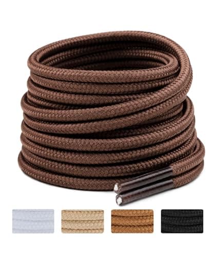 Handshop 2 Pairs Round Boots Shoelaces 3.5 MM Athletic Replacement Shoe Laces 30-63” Shoestrings For Running Sporting Walking Brown 137
