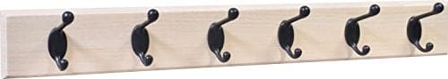 HIGH & MIGHTY 515768 Coat Rack 6 Hook Rail, Easy Tool-Free Dry Wall Installation, Holds up to 50lbs, 27", Beech & Bronze