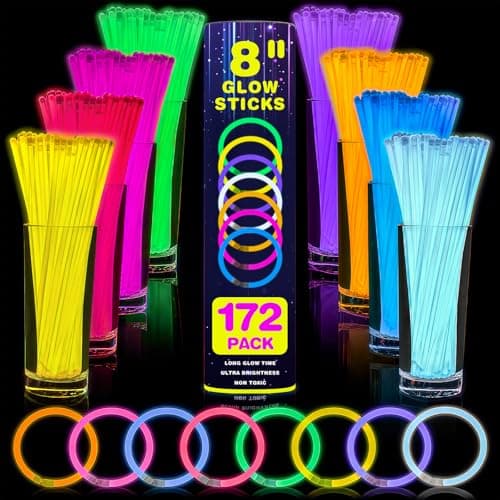 YixangDD 172 PCS Ultra Bright Glow Sticks 8 Inch Glow Sticks Bulk Party Pack Light Up Sticks for Glow Bracelets Necklaces Concerts Christmas Party Supplies with 172 Connectors