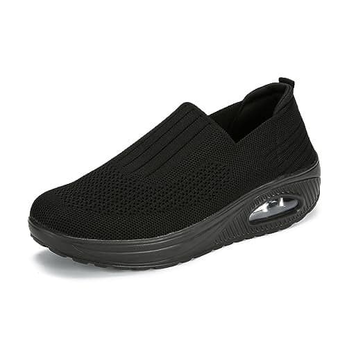 Touchmosees Women's Nursing Shoes Air Cushion Orthopedic Diabetic Wedge Sneaker Toning Rocker Platform Walking Shoes 2266 Black 39