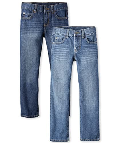 The Children's Place Boys Basic Straight Leg Jeans,Carbon Wash/Dk Juptier 2 Pack,14