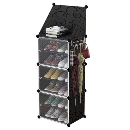 TNT The Next Trend Detachable Flexi Shoe Rack for Home| Easy to Assemble, Space Saving, Stackable Cubes Design Shoe Cabinet (3 Door 6 Shelf, C - Flexi - Black), Alloy Steel, Cm