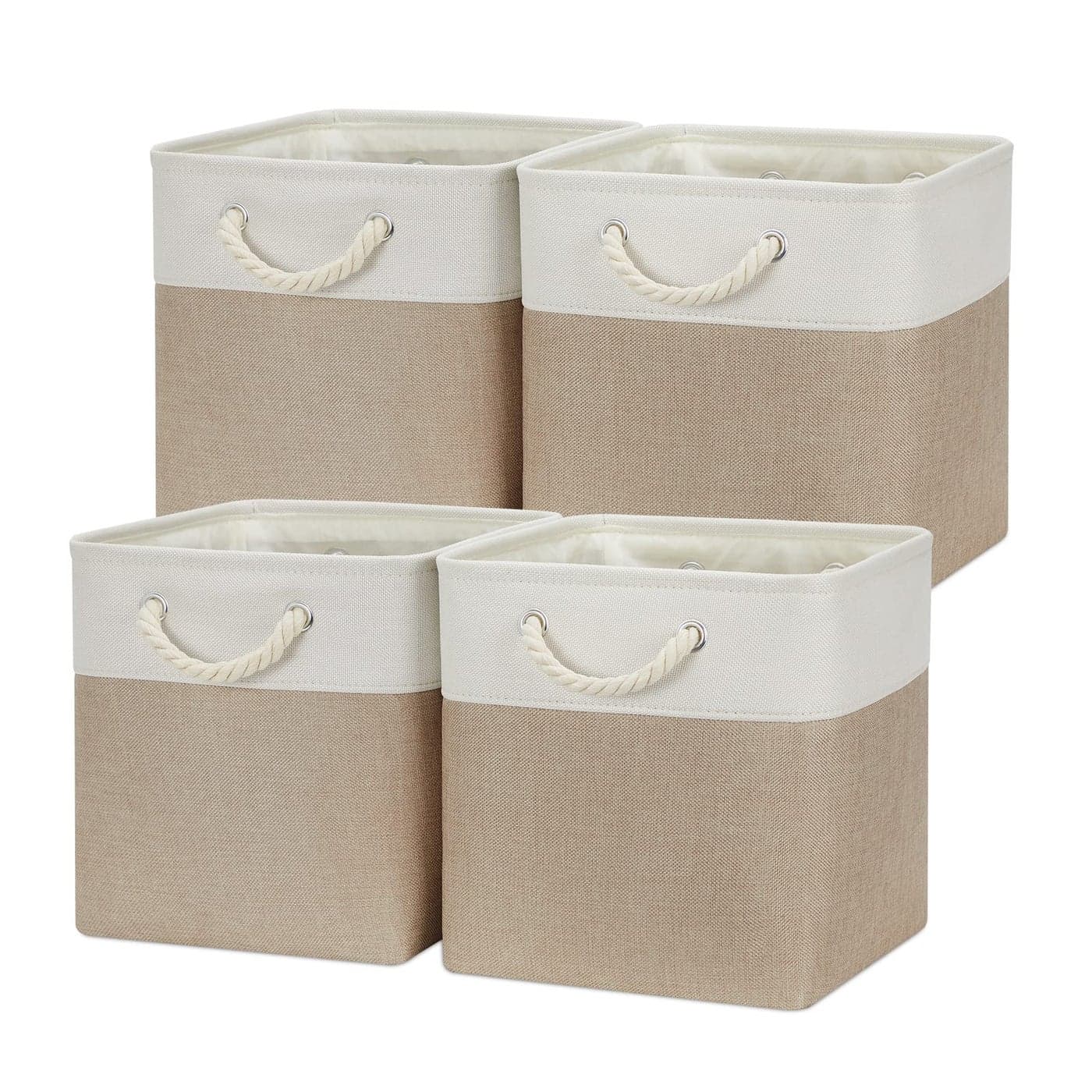 Temary 4 Pack Cube Storage Bins Cloth Baskets for Shelf Fabric Storage Cubes 12 x 12 Baskets Gift Empty Basket with Handles Basket for Storage WhiteKhaki