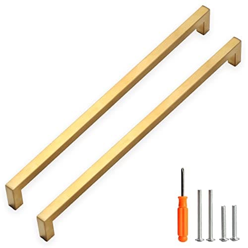 Redunest Cabinet Pulls Gold Cabinet Handles Square Drawer Pulls, 10 Pack 13-4/5 Inch Stainless Steel Kitchen Door Cupboard Cabinet Handles, Drawer Hardware Handles, 352mm Hole Centers