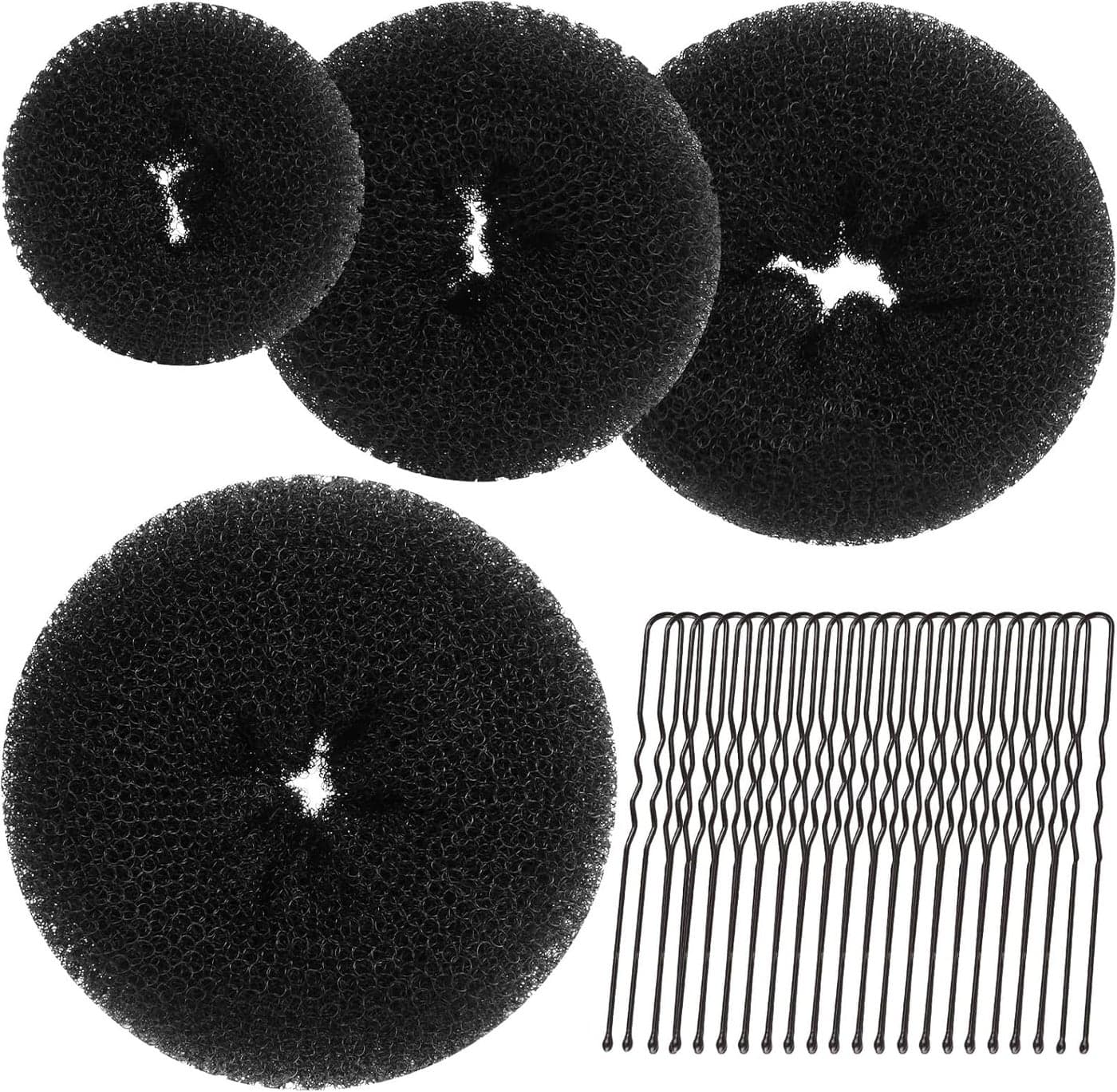 Black Hair Bun Donut Set Teenitor 4pcs Hair Buns Shaper with 20pcs Hair Pins for Ballet Bun Maker Hair Bun Donut Maker Chignon Doughnut Ring Style for Dancer WomenExtralarge Large Medium Small