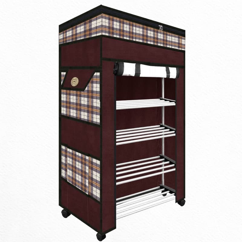 TRENDY Metal Multipurpose Foldable Shoe Rack For Home With Cover | 360 ° Rotating Wheels, Dustproof Zip Cover With Side And Zipper Top Pockets, 30 X 57 X 90 Cm