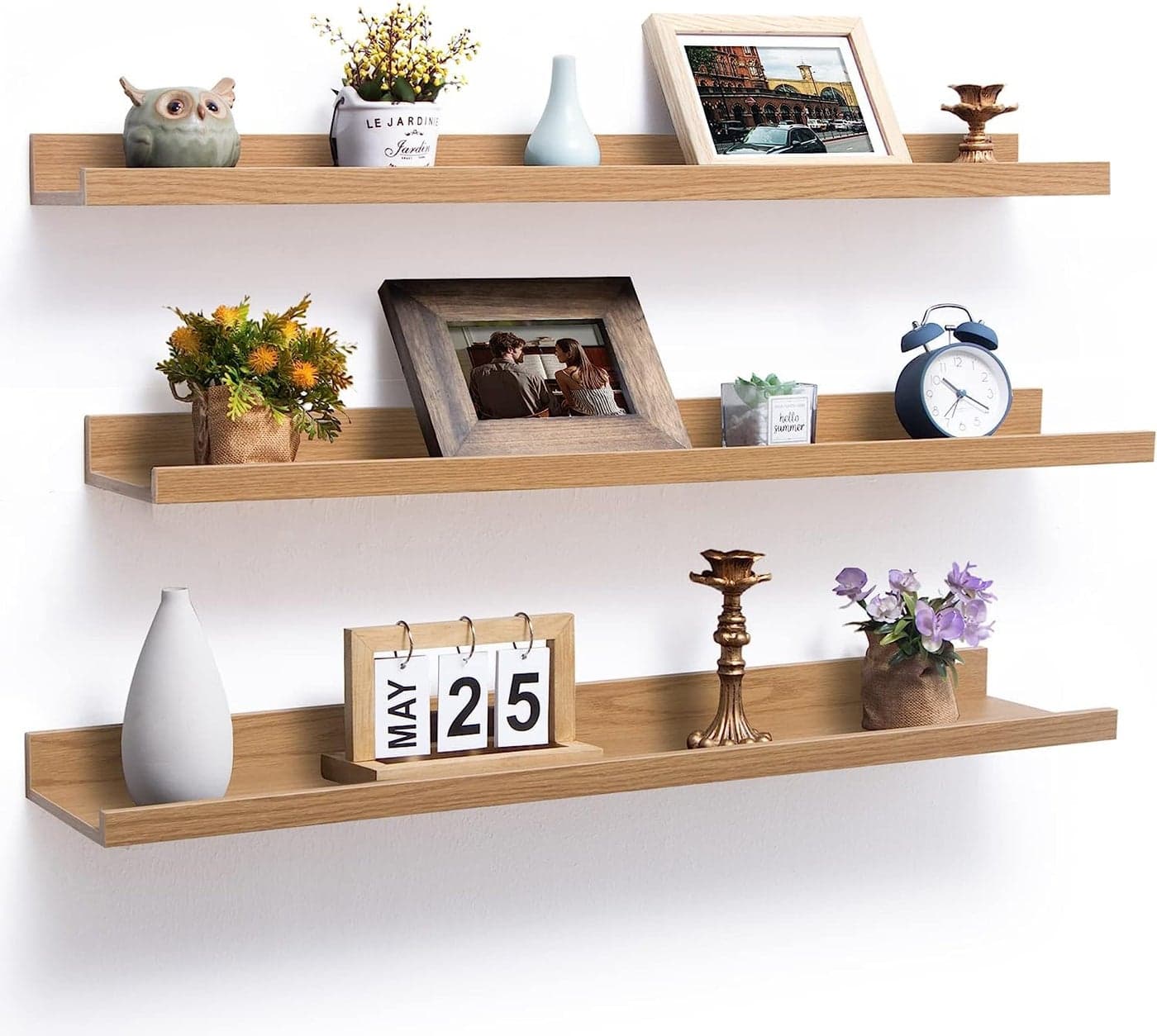Streem Sheesham Wood Floating Shelves, Wall Shelves Set of 3, Picture Shelf Photo Ledge Shelves for Bathroom Kitchen and Bedroom,Livingroom (35 inch, Natural)