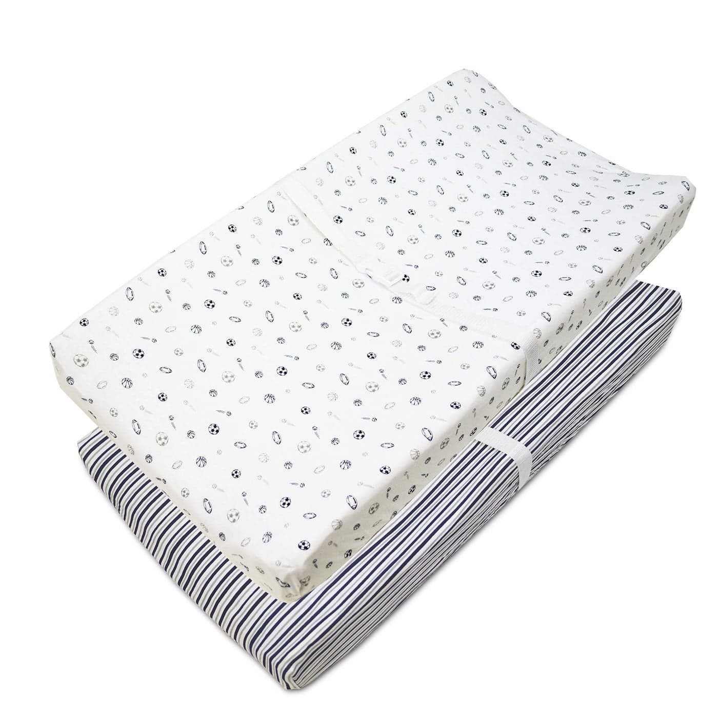 American Baby Company 2 Pack Printed 100 Cotton Knit Fitted Contoured Changing Table Pad Cover Compatible with Mika Micky Bassinet Gray Stripes and Sports for Boys and Girls