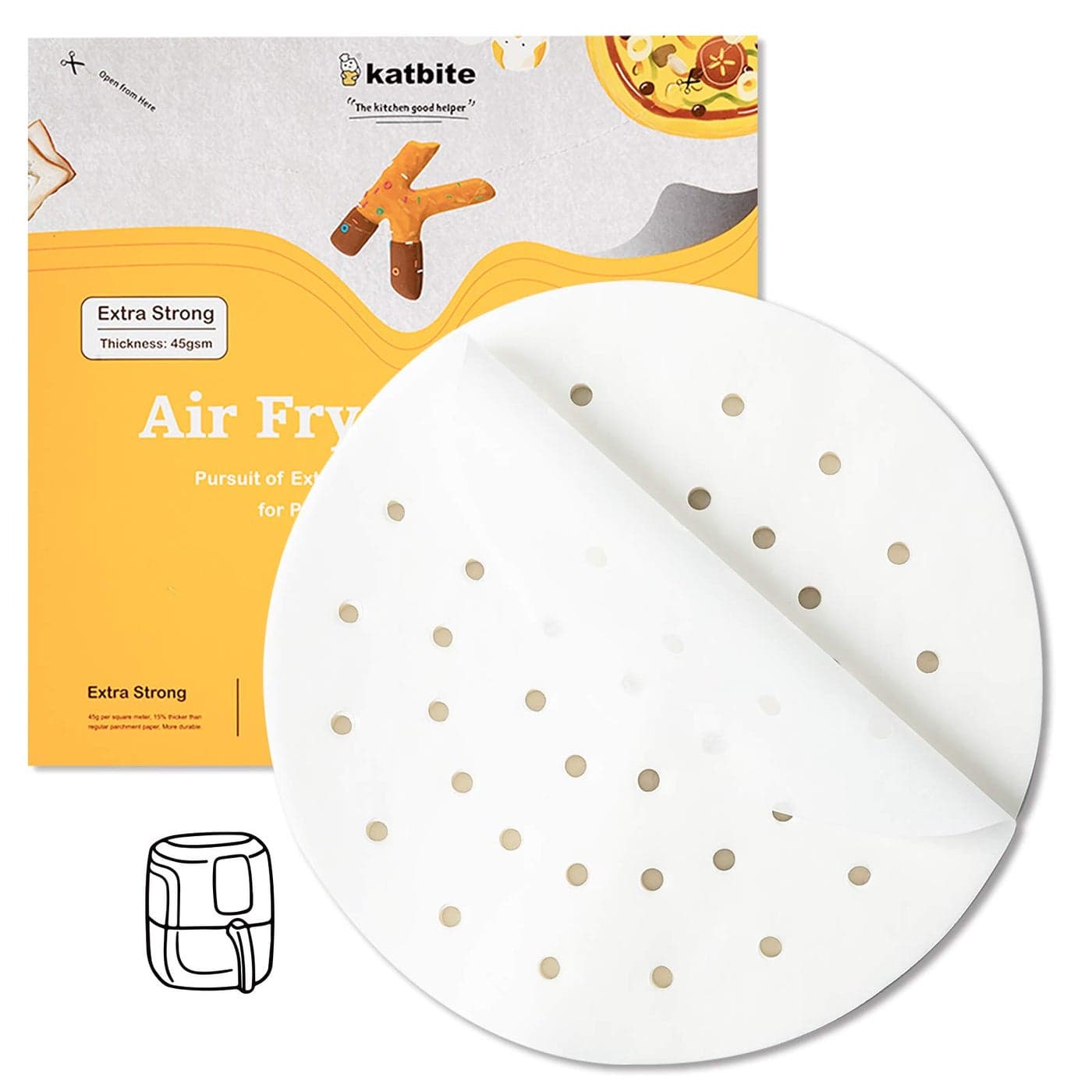 katbite Air Fryer Parchment Paper Liners 120Pcs 75 inch Perforated Parchment Paper Heavy Duty NonStick Round Parchment Paper for Air Fryer Basket Bamboo Steamer Metal Steamer