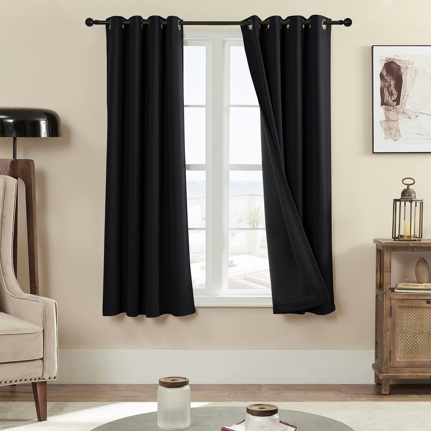 100 Blackout 340 GSM Curtain Panels Heat and Full light Blocking Drapes with Grommets for Bedroom Black Thermal Insulated Window Treatment Drapes for Living Room Black 2 Panels 52 x 63 inch