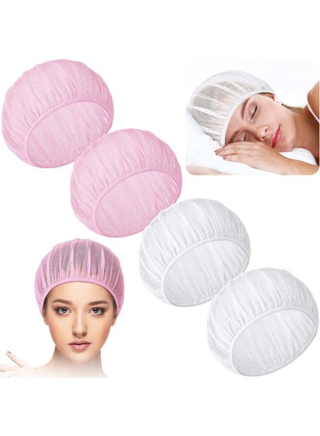 4 Pcs Mesh Sleep Bonnet for Sleeping Night Curly Hair Nets Sleep Caps for Women(White, Pink)