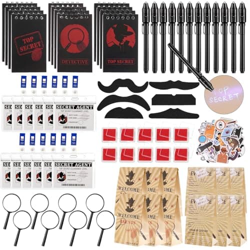 Vanblue 134Pcs Detective Party Favors Spy Kit Escape Room Birthday Party Decorations Supplies Magnifying Glass Gift for Kids Treat Bags Stuffers Pinata Filler Classroom Prizes