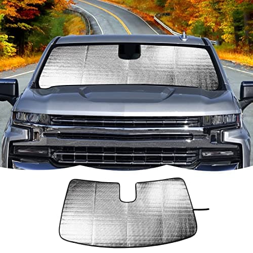 RT-TCZ Windshield Sunshade Sun Shade Heat Shield Window Sun Visor Mat for GMC Sierra 2019 2020 2021 2022 2023 2024,for Chevrolet Silverado 2019-2024,Silver