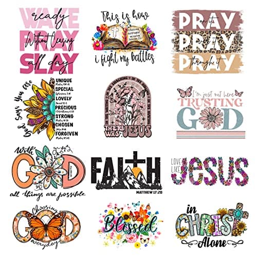12PCS Small Size Jesus God Iron On Decals Thermal Transfer Stickers for Clothing Heat Press Decoration Appliqued Sublimation Patches Iron On Transfer Designs Heat Press Vinyl for ShirtsLetter