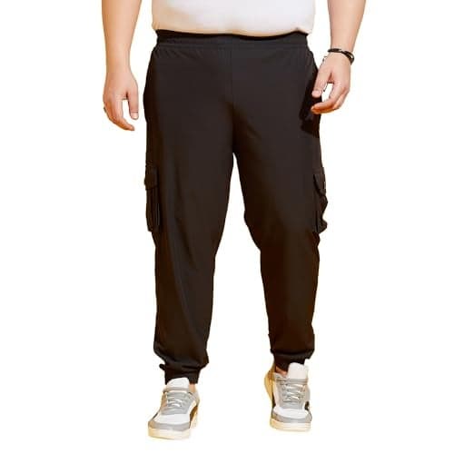 Bigbanana Plus Size Men's Regular Fit Solid Trackpants (Kelvin-Black,Black,4XL)