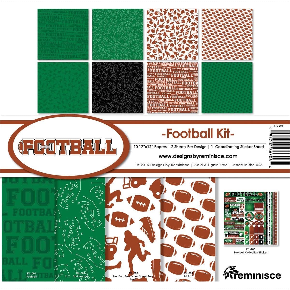 Reminisce Football Collection Kit Green FTL200 12x12 inches