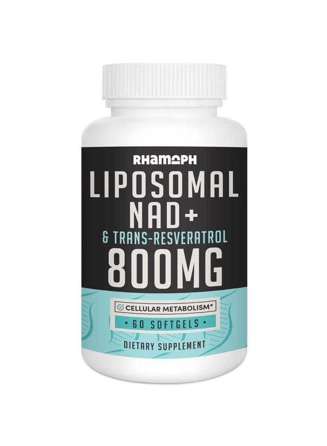 Liposomal NAD+ 800 mg with Trans-Resveratrol 300 mg, Max Absorption, Actual NAD+ Boosting Supplement for Healthy Aging, Cellular Energy, DNA Repair, Longevity - 60 Softgels