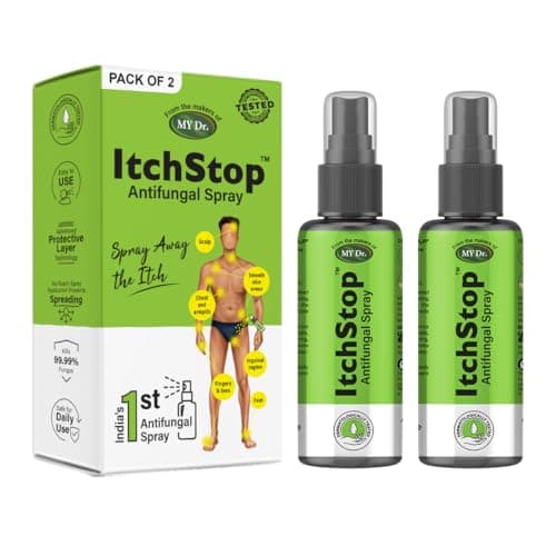 ItchStop Antifungal Spray for Women & Men | Hands-Free Ayurvedic & Herbal Formula – Anti Bacterial, Anti Itch, Anti Chafing & Anti Fungus for Skin Fungal Infection on Thighs, Feet, Back, Hand, Underarm, Private Parts & Nail | Fast-Acting on Ringworm, Eczema, Redness, Jock Itch, Itchy Skin & Irritati