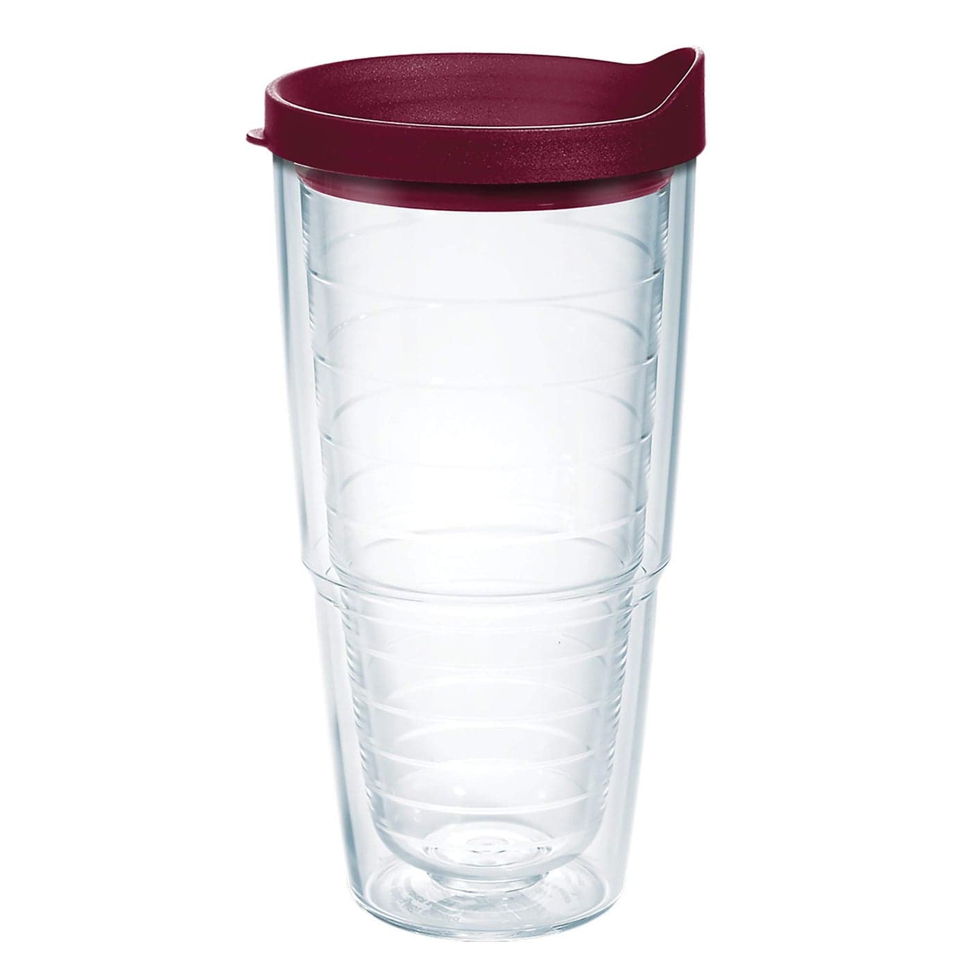Tervis Clear Colorful Lidded Made in USA Double Walled Insulated Tumbler Travel Cup Keeps Drinks Cold Hot 24oz Maroon Lid