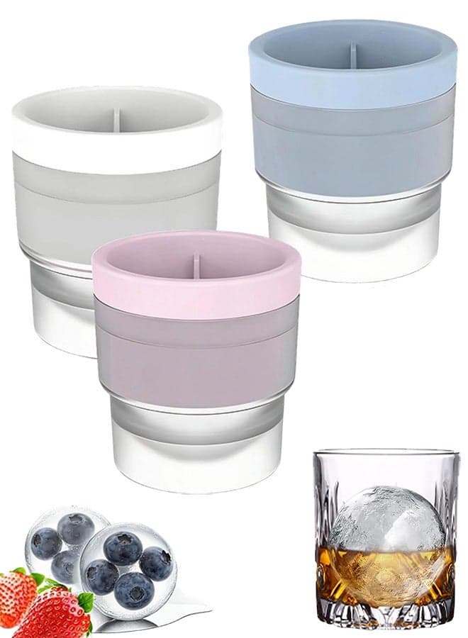 1 Pack 3 Pcs 6cm Large Silicone Sphere Ice Ball Mould Set, Stackable Easy Release Ice Cube Maker, for Soft Drinks, Cold Beverages & Creative Recipes