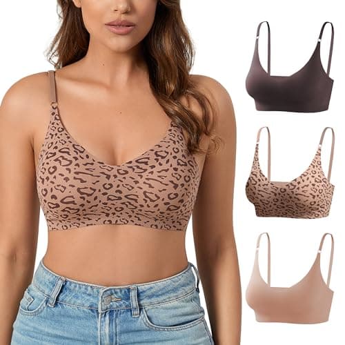 DEANGELMON 3 Pieces V Neck Bra Padded Seamless Adjustable Straps Bralettes Everyday Basic Sleeping Bras (3P6,S)