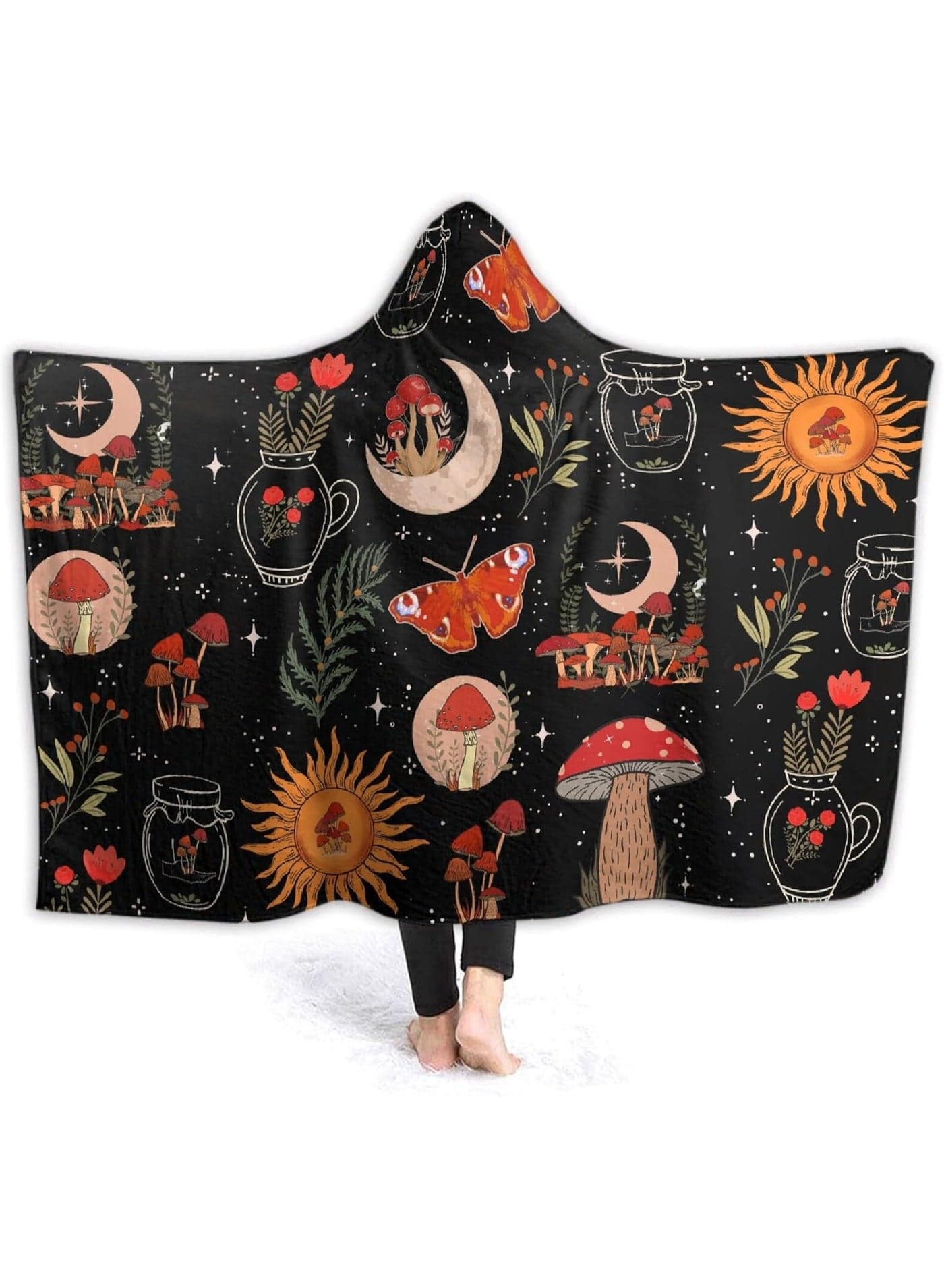 Mushroom Hooded Blanket Mushrooms Gifts for Women Soft Fleece Flannel Mushroom Night Moth Throw Wearable Blanket All Season Plant Blankets for Bed Decorative 80"x60" for Audlt