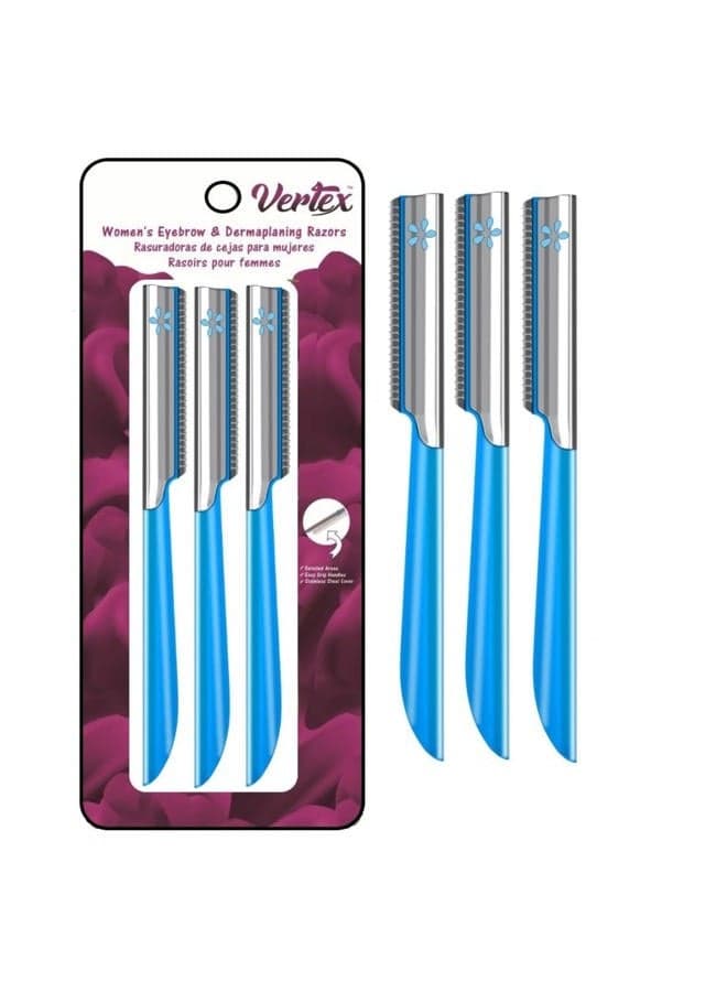 Facial Razor Hair Removal - Dermaplaning Tool Peach Fuzz Remover Trimmer Women Remove Fine Hair Blue Eyebrow Razors Dermaplane Face Shavers Exfoliating Sensitive Skin Travel Essential