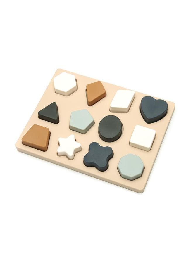 Montessori Shape Cognitive Matching Toy Children's Geometric Equal Split Panel Hand-Scratch Puzzle Silicone Puzzle Teaching Aids-Color:Yellowish Brown