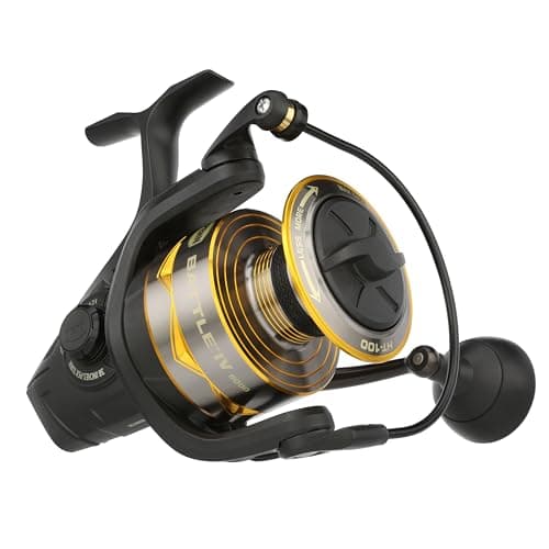Penn Battle IV Size 8000 Spinning Fishing Reel Full Metal Body and Sideplate CNC Gear Technology Hydro Armor Seals Critical Area from Water Intrusion HT100 Drag System