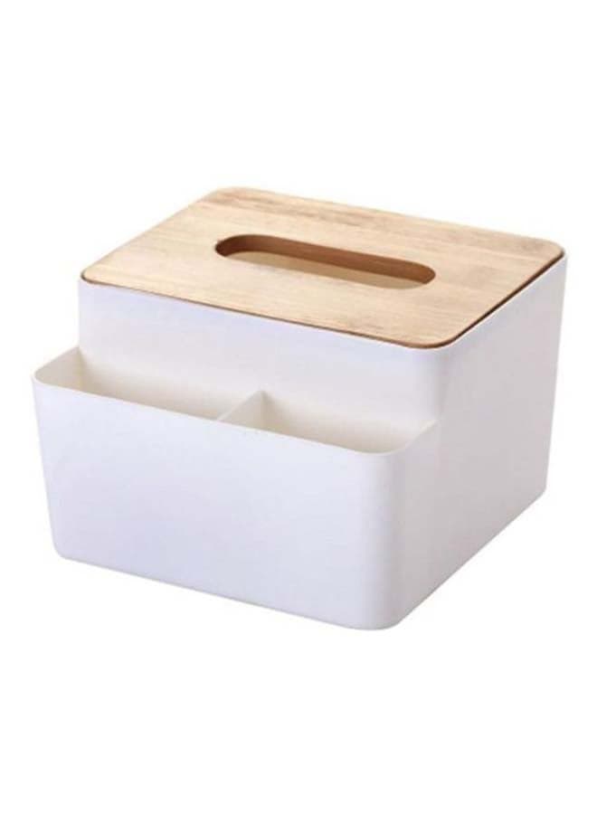 3-Compartment Decorative Tissue Holder Box White/Beige 10 x 15cm