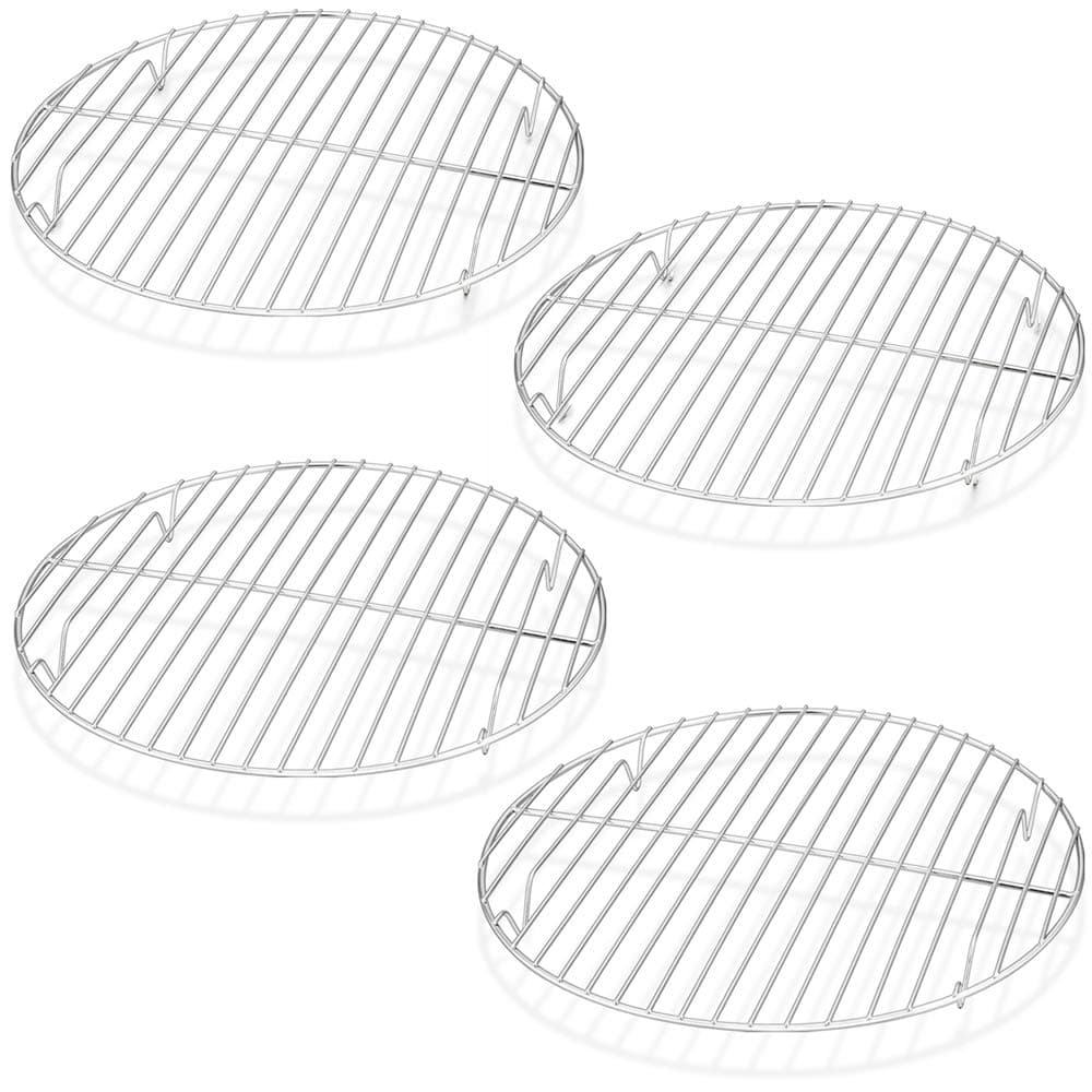TeamFar Round Cooling Rack Set of 4 9 Inch Round Wire Rack Stainless Steel Baking Steaming Roasting Rack Set Healthy Sturdy Mirror Finish Rust Resistant Oven Dishwasher Safe