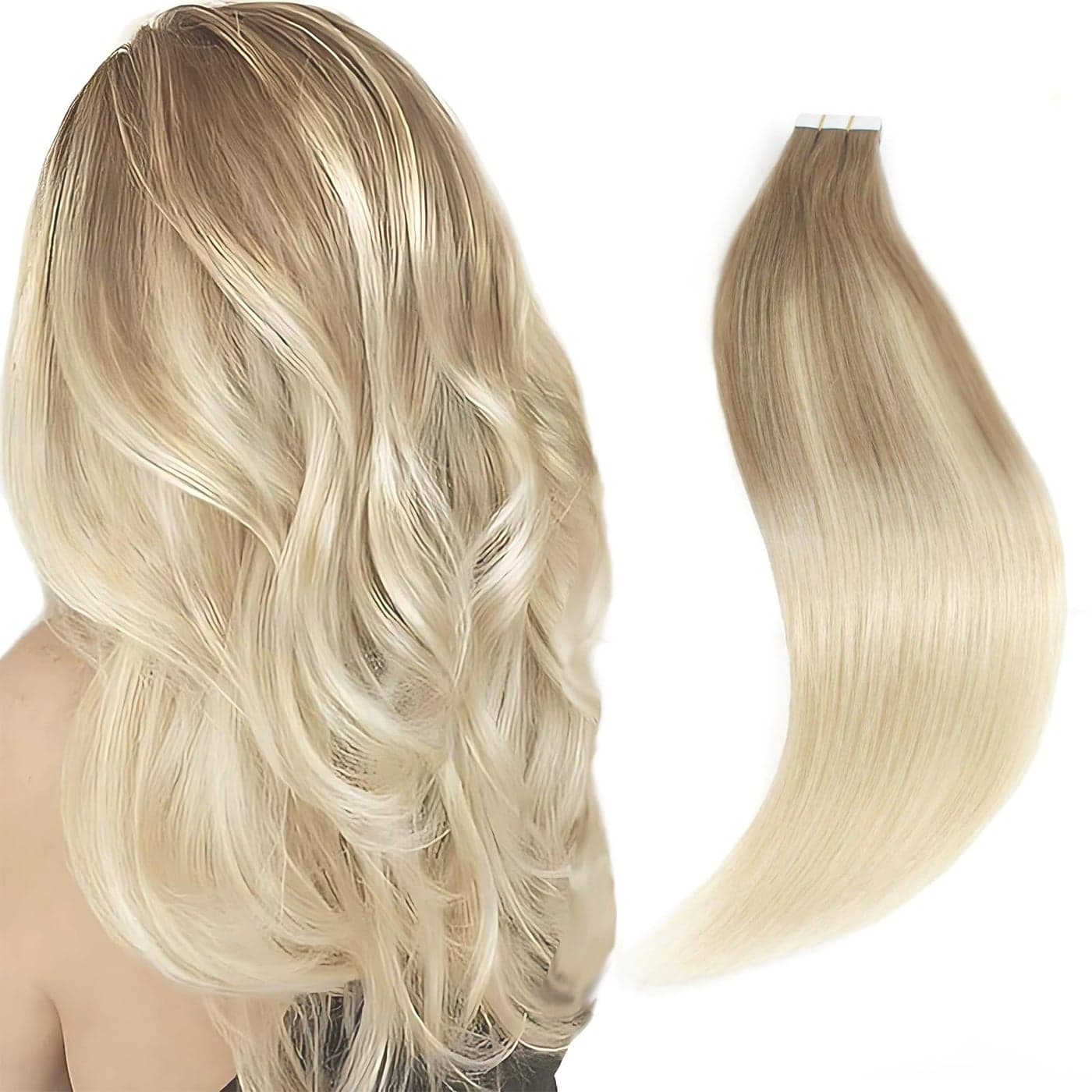 Sixstarhair Blonde Balayage Tape In Hair Extensions Seamless Skin Weft Invisible Double Sided Tape Glue In Hair for WomenBrown Fading to Ash Blonde Color B86020 inch