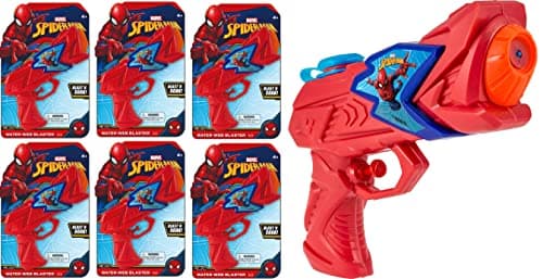 JARU Marvel Spiderman Water Gun Pistol Toys 6 Small Water Gun Water Squirter Guns for Kids Super Hero Pool Toys Cat Dog Training Outdoor Games 68196