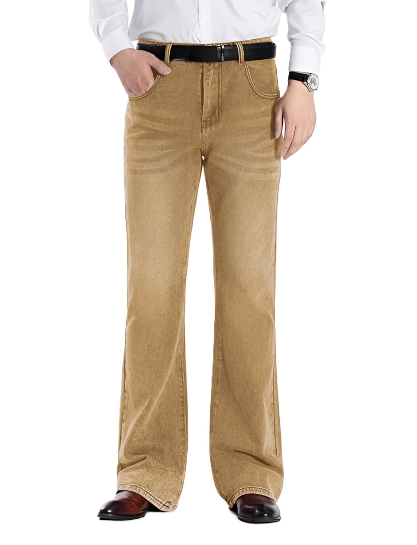 Ben Martin Men’s Bell Bottom Jeans || Bootcut Denim Pants || Wide Leg Flared Jean's for Men || High Waist Stretchable Retro Fit || Cotton Jean for College Casual Khaki, Size 34 (0)