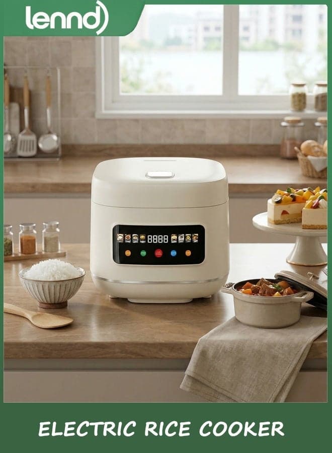 Electric Rice Cooker 5L Small Rice Cooker Portable 8-in-1 Smart Multi-Functional Cooker Time Control 400W for Soup Mixed Grain Rice Oatmeal Porridge w. Non-Stick Inner Pot (White)