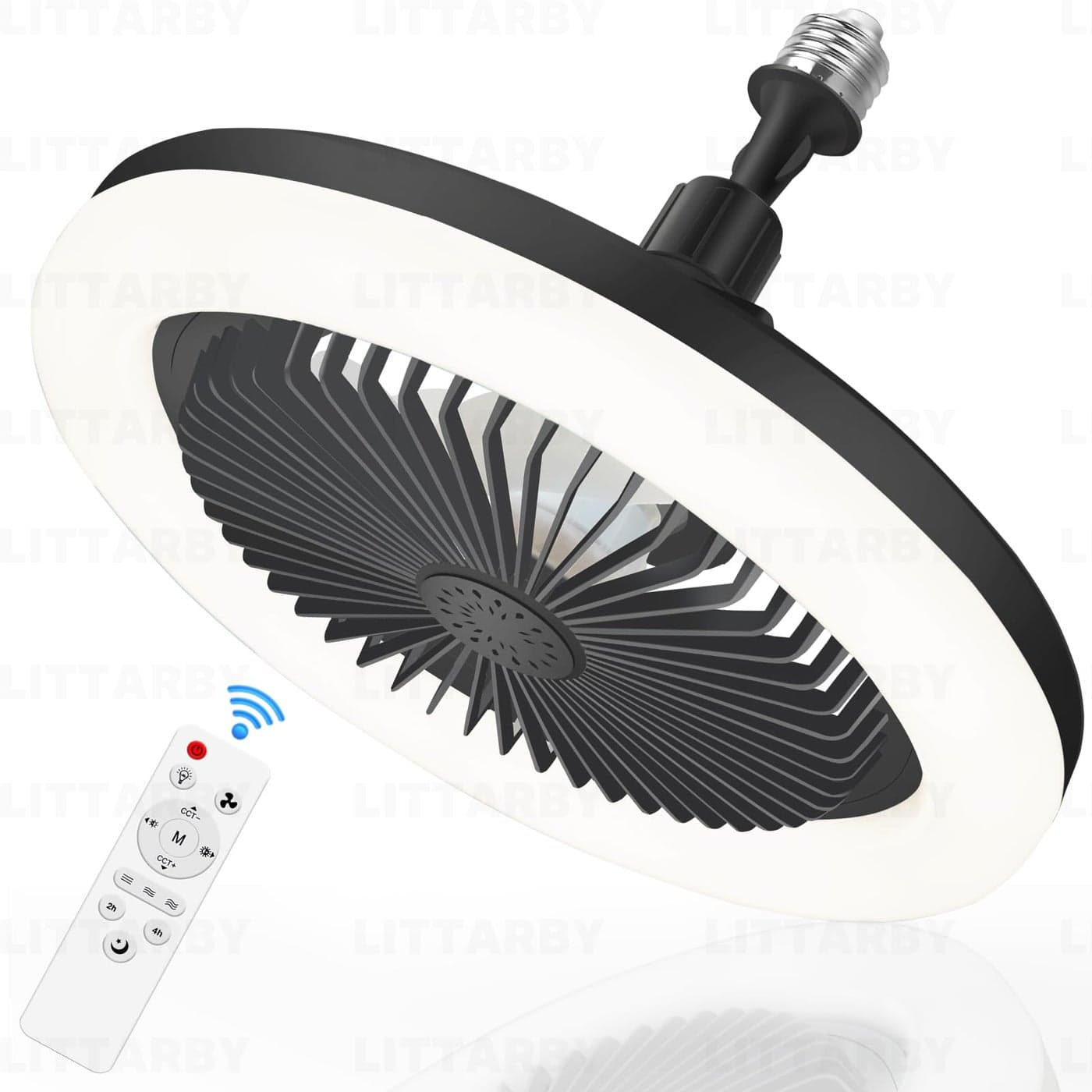 Socket Fan Light with Remote Control 3 Colors 3000K6500K Dimmable LED Light Bulb Fan Screw in Ceiling Fan for Bedroom Kitchen Storage Room Closet Wireless Small Ceiling Fans with Lights Black