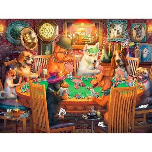 White Mountain 500 Piece Jigsaw Puzzle Funny Animal Puzzles with Large Pieces Gift for Adults and Family 18x24 Poker Dogs