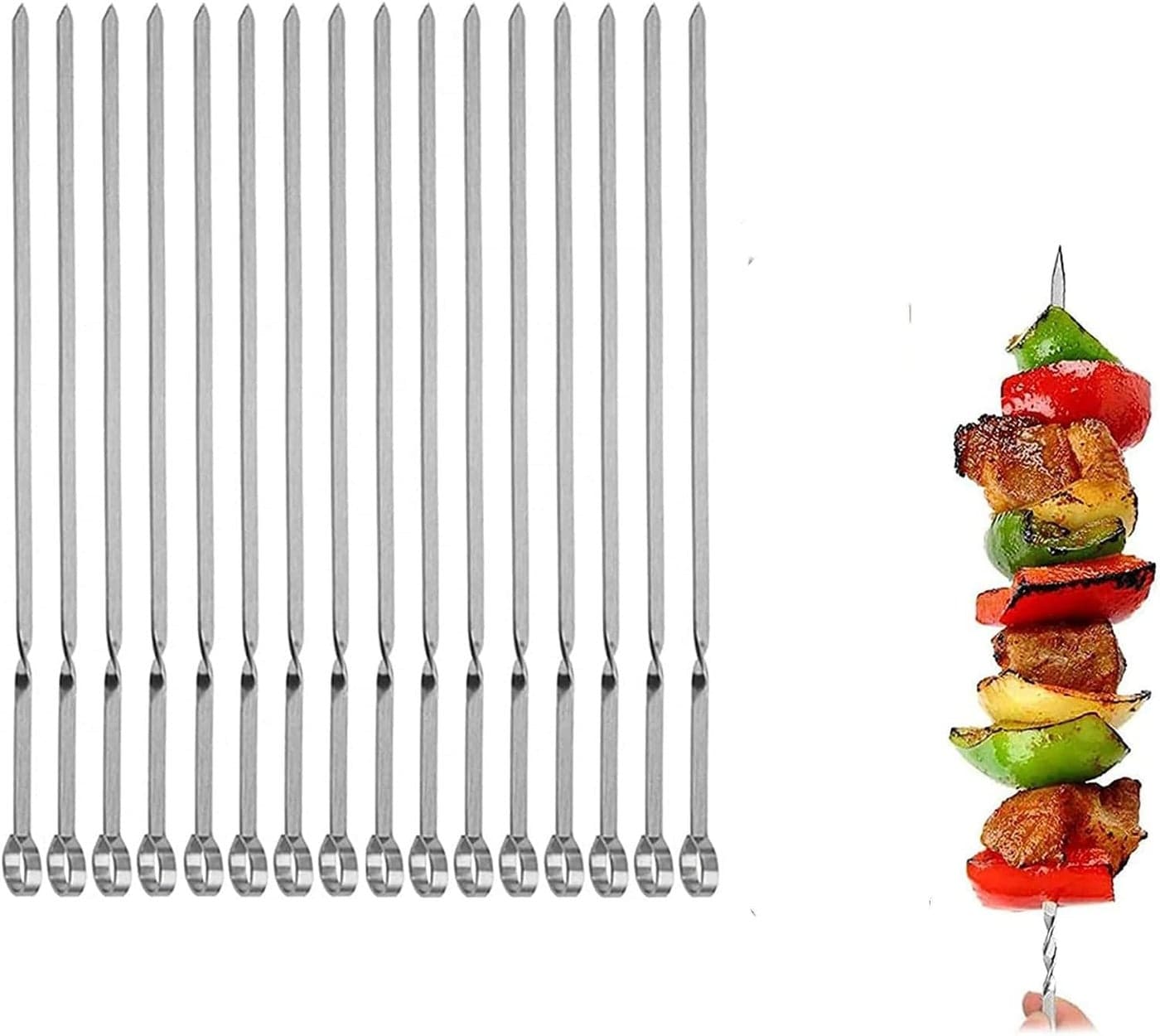 Metal Skewer for GrillingKabob SkewerFlat BBQ Barbecue SkewerGrilling Skewers SetReusable BBQ 15 skewers16 pack