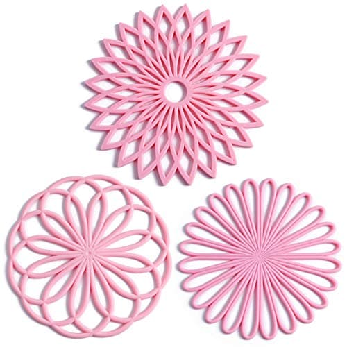 Set of 3 Silicone Trivet Mat Table Countertop Hot Pads NonSlip Heat Resistant Modern Kitchen Pads for Pots Pans Pink