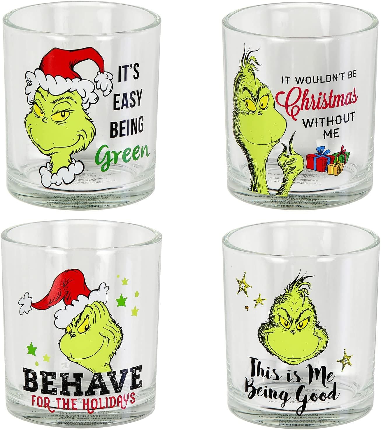 Bioworld Dr Seuss GRINCH Drinking Glasses Set Of 4 10 Oz 295 ml