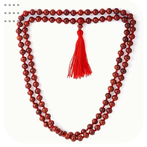 RDK Unisex Adult Handcrafted Original Red Sandalwood Mala Rosary Lal Chandan Jaapmala Wooden Knotted Japa Maala For Meditation Pooja Chanting Wearing Jewelry - 6 Mm Prayer Beads