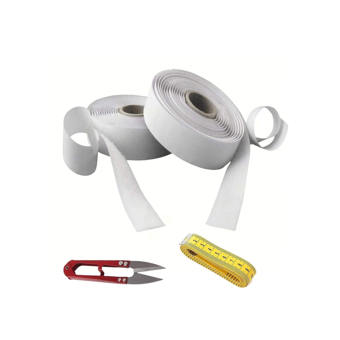 SAI PRASEEDA Self Adhesive Hook 20MTS_Adhesive Loop 20MTS with Easy Removal Sticker 20mm_ 20 MTS or 66 Feets White Color with Industrial Cutter_Measuring Tape SP4